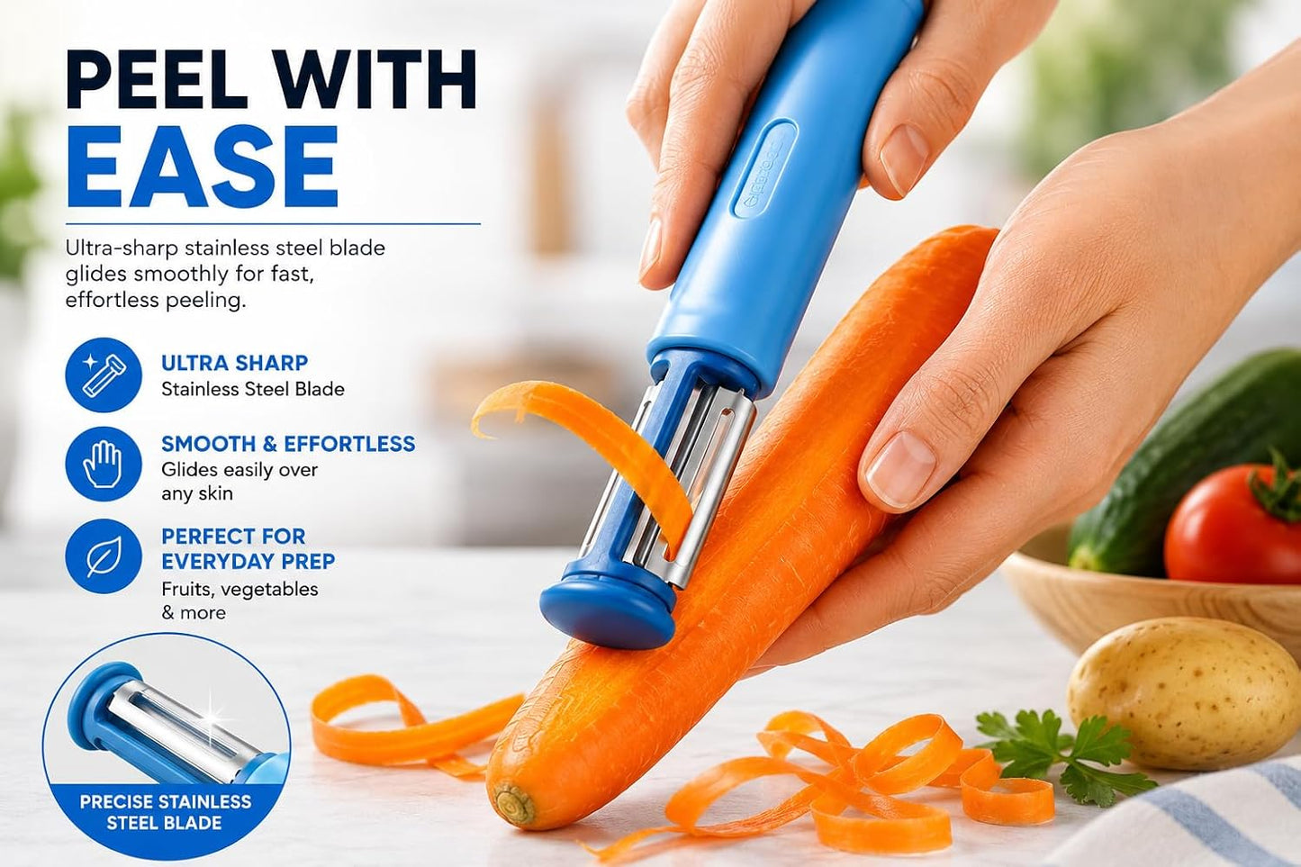 2-in-1 Vegetable Peeler & Knife Sharpener – Multifunction Kitchen Gadget, Stainless Steel Fruit & Potato Peeler with Built-in Knife Sharpening Tool, Space Saving Kitchen Accessory