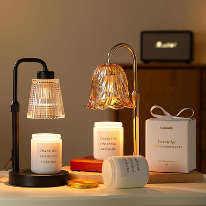 Silver Gray Candle Warmer Lamp with 24h Cycle Timer, Dimmable Wax Warmer