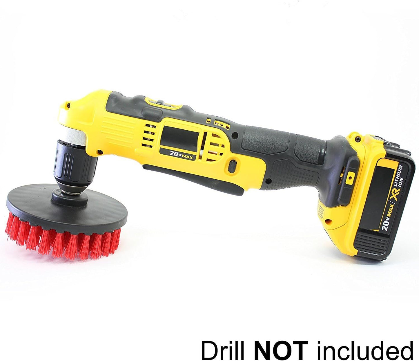 Drill Brush Heavy Duty 2PCS – Clean Tile & Grout 5X faster – Spin Away Rust, Soap Scum, Mineral Deposit, Hard Water Stain – 5″ Diameter Stiff Red Nylon Bristle with Metal Shaft Attachment