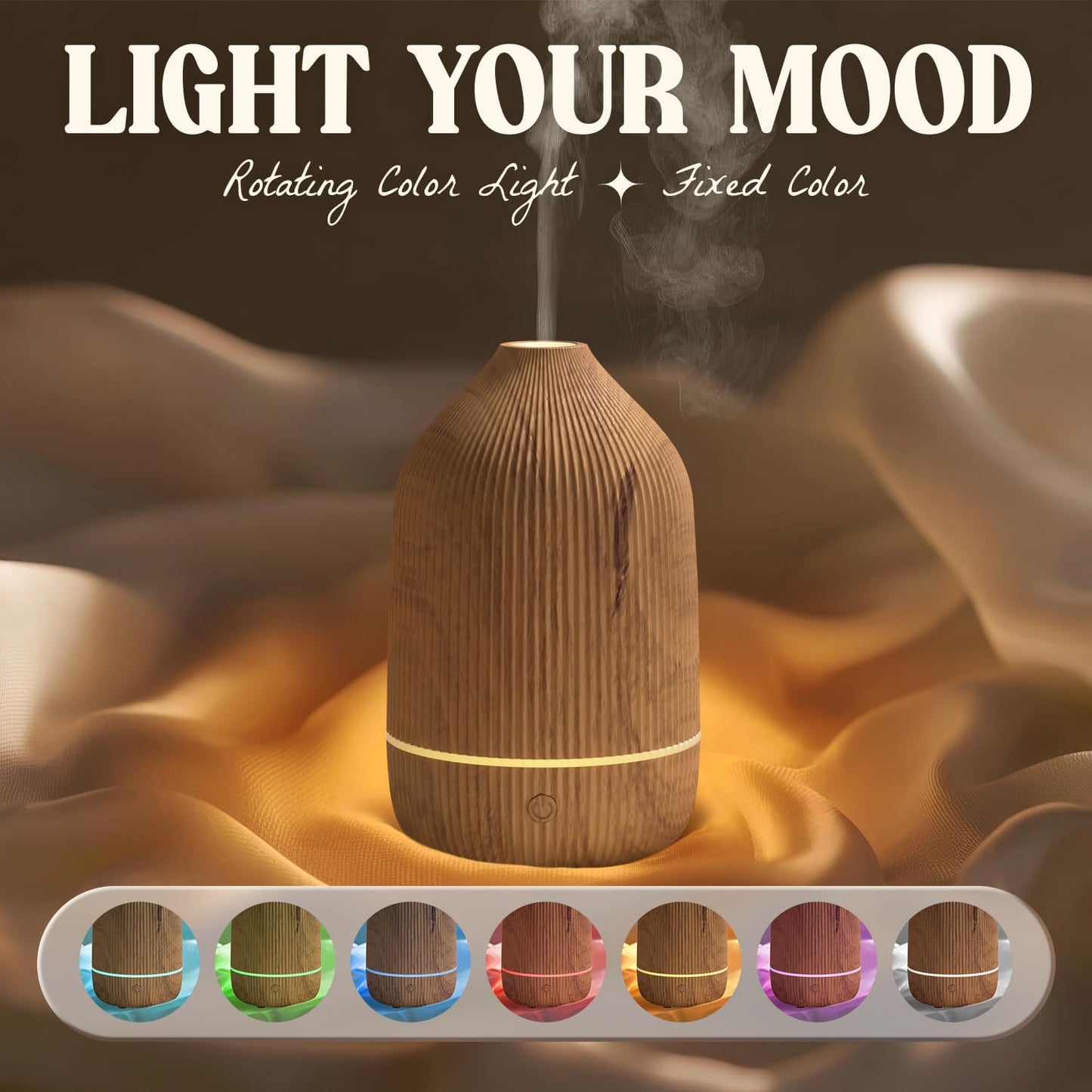 Essential Oil Diffuser, 100ml Aromatherapy Diffuser, Mini Ultrasonic Diffuser for Essential Oil, Home, Office, Cool Mist Humidifier with 7 Led Light, Auto Shut-Off, White