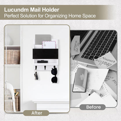 Key and Mail Holder for Wall with Chalkboard and Long Storage Box | Key Holder, Key Hanger with 3 Sturdy Hooks for Coat, Dog Leash, Entryway Mail Organizer