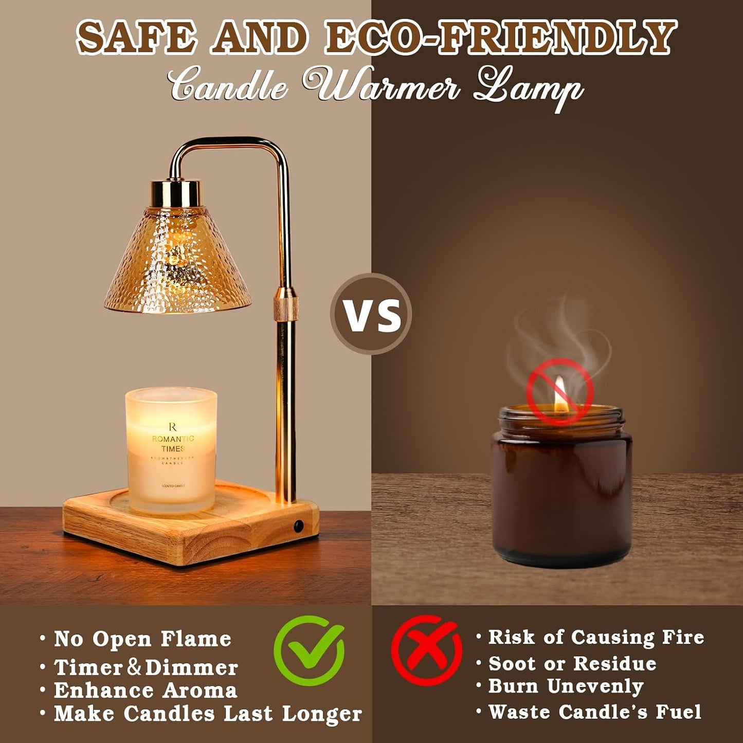 Candle Warmer Lamp Wood with Timer, Dimmable Electric Candle Lamp Warmer for Jar Candles, 2*35 Watt Bulb, Mothers Day Birthday Gifts for Women Men, Decorative Wooden Candle Lamp for Bedroom Home Decor