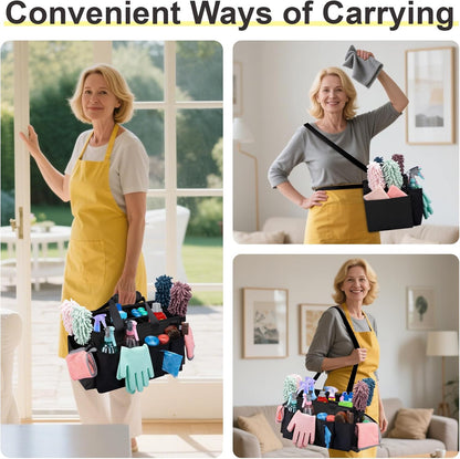 Wearable Large Cleaning Caddy Bag for Housekeepers (Black&Gray) | Cleaning Supplies Organizer with Adjustable Shoulder, Waist & Handle Straps, Detailing Bag for Kitchen Supplies