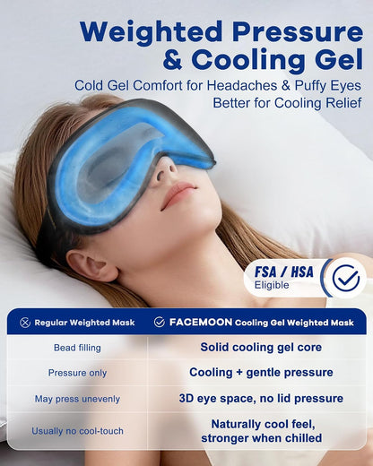 3D Cooling Gel Weighted Eye Mask for Sleeping, 100% Blackout Sleep Mask | FSA Eligible Items HSA, 6oz Gel-Weighted, No Eye Pressure, Cold Relief for Puffy Eyes, Migraines, After Surgery & Travel Gift