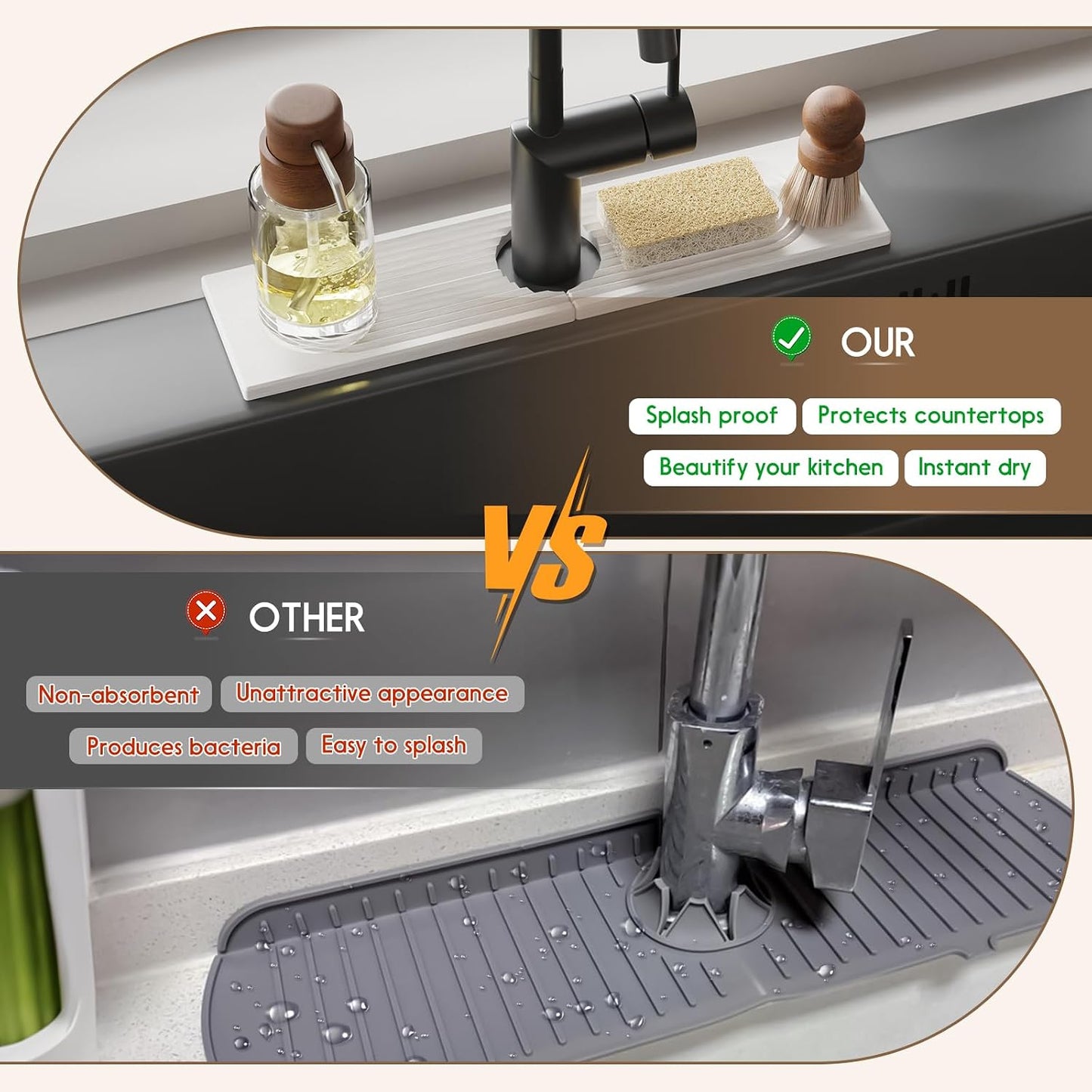 Faucet Mat for Kitchen Sink, Diatomite Quick Drying Tray , 15.8 Inch Kitchen Sink Splash Guard and Bathroom Stone Trays for Counter. Super Absorben.White.