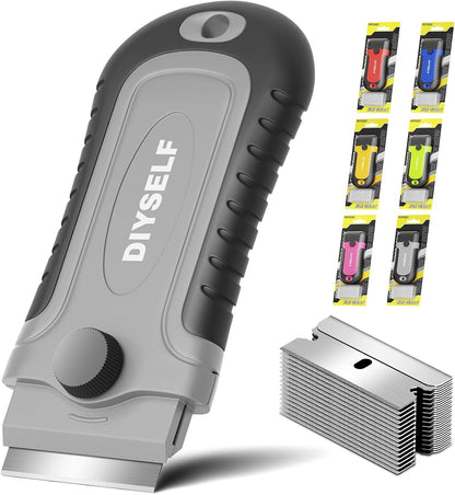 DIYSELF 1 Pack Razor Blade Scraper with 15 Extra Blades, Scraper Tool for Cleaning Window, Paint, Cooktop, Oven, Glass Stove Top Scraper, Razor Scraper with Buit-In Blade Storage | Razor Scraper for Cleaning Window, Paint, Cooktop, Oven, Glass Stove Top