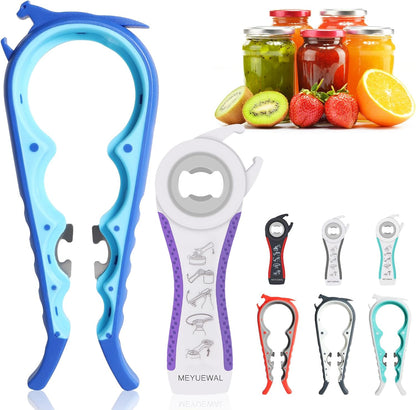 Jar Opener Bottle Opener for Weak Hands, 5 in 1 Multi Function Can Opener Bottle Opener Kit with Silicone Handle Easy to Use for Children, Elderly and Arthritis Sufferers (New red)
