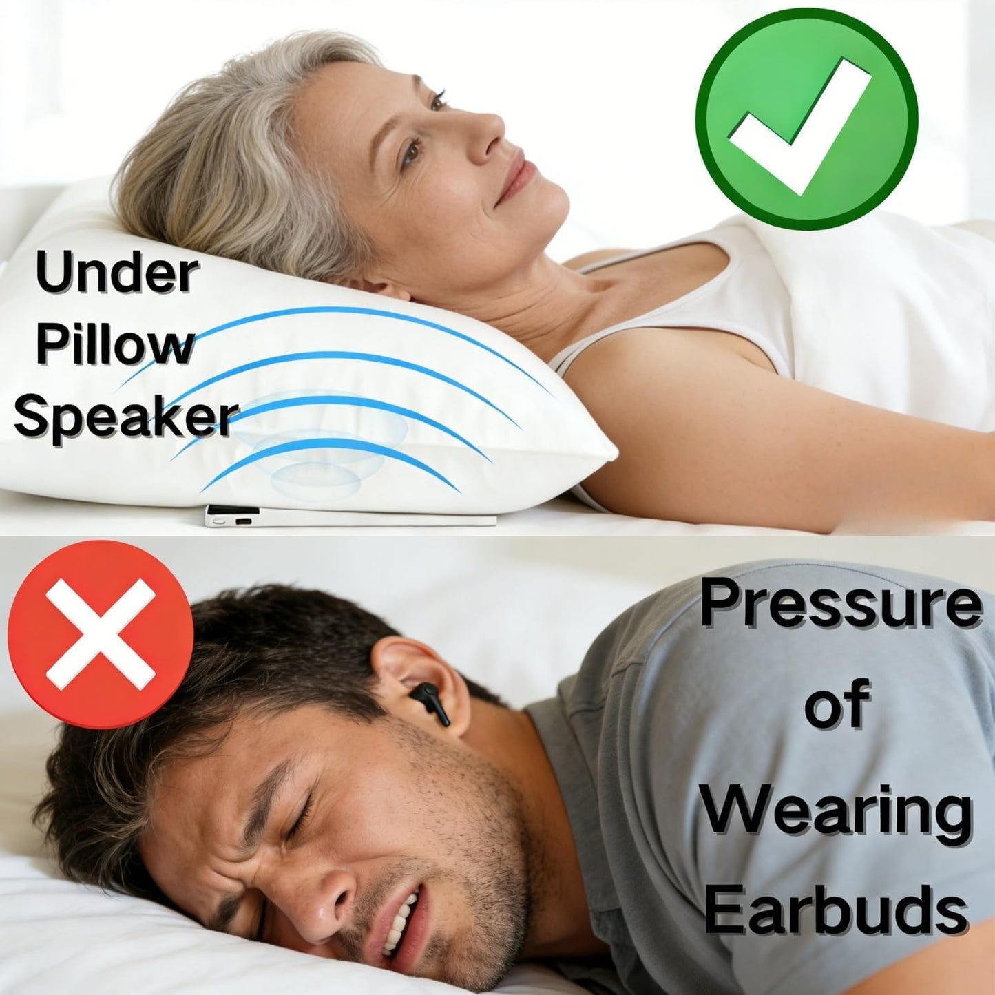 Under Pillow Speaker for Sleeping with Bone Conduction Tech, 36 Built-in White Noises, Auto Off Timer, Bedside Sleep Speaker, Bluetooth & TF Card Support, Portable Sleep Speaker for Home & Travel