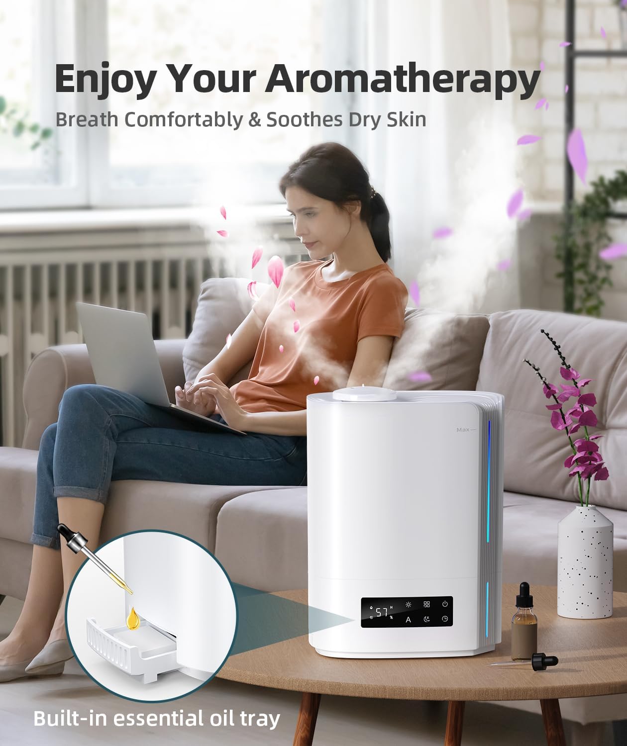 BREEZOME 6L Humidifier for Bedroom Large Room Smart Humidistat Control | 60H Runtime, 25dB Quiet, Essential Oil Diffuser, Top Fill Ultrasonic Cool Mist Humidifiers for Baby, Plants, Nursery