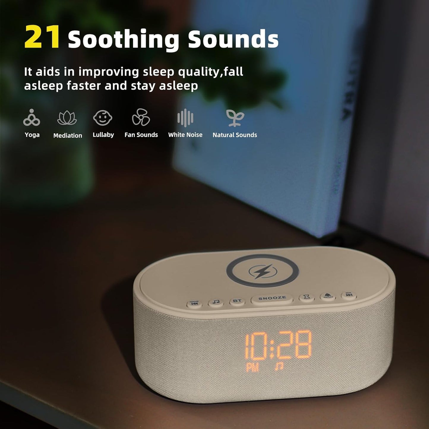 Odokee Sound Machine Alarm Clock for Bedrooms with Wireless Charging - Putty