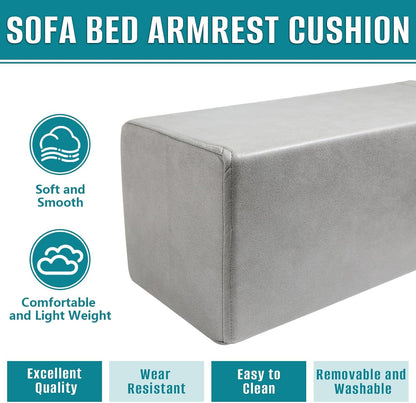2 Pack Couch Arm Rest Pillow, 6''x6''x20'' Faux Leather Waterproof Cover, High Density Foam Armrest Cushion, Removable & Washable Elbow Support for Sofa, Bed, and Armchair (Medium Grey)