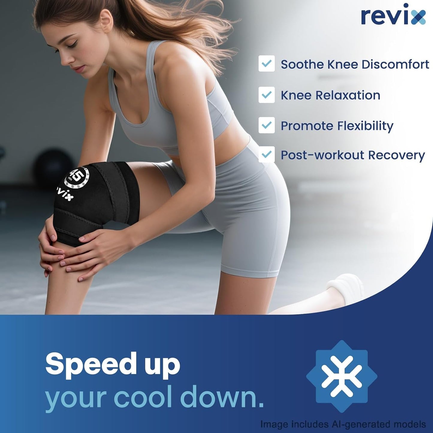 REVIX Knee Ice Pack Wrap for Meniscus Tear, ACL, 45-Min Cold | Long-lasting Cold Gel Wrap for Knee Replacement Recovery, Reusable for Elbow, Calf & Leg, 12"×9.5"