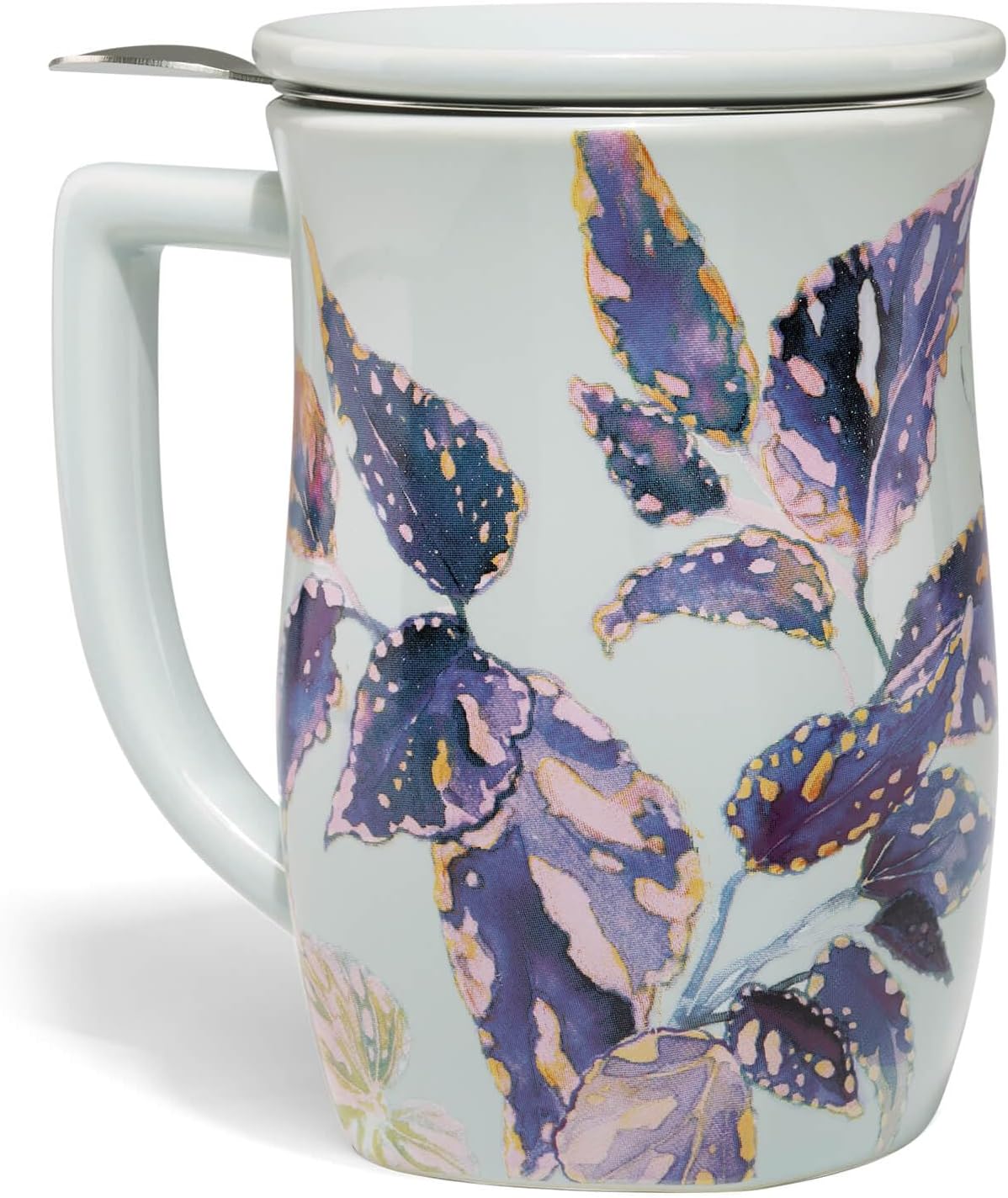Tea Forte Ceramic Fiore Tea Cup with Infuser, Blue Agave, 14 oz | Insulated Ceramic - Stainless Steel Loose Leaf Infuser - Keeps Tea Hot Longer - Lid Included - Microwave & Dishwasher Safe