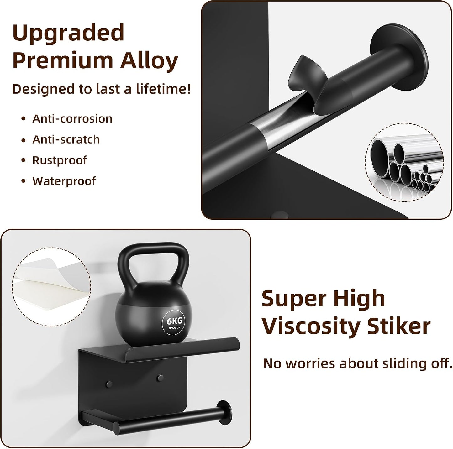 Adhesive Toilet Paper Holder with Shelf, Stainless Steel, Silver | Two Installation Ways:Self Adhesive or Wall Mount, Stick On Toilet Paper Holder, Peel and Stick, Bath Tissue Holder, Bathroom