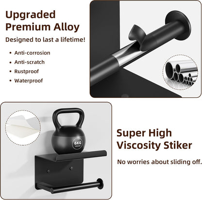 Adhesive Toilet Paper Holder with Shelf, Stainless Steel, Silver | Two Installation Ways:Self Adhesive or Wall Mount, Stick On Toilet Paper Holder, Peel and Stick, Bath Tissue Holder, Bathroom