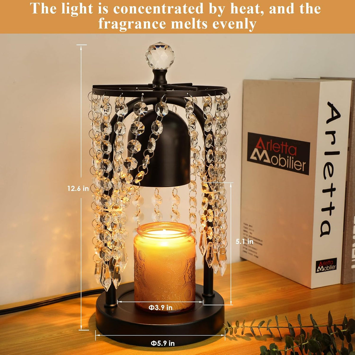 Gold Candle Warmer Lamp with Timer and Dimmer - Electric Candle Warmer,Crystal Candle Lamp for Bedroom Decor,Flameless Scented Candle Light Warmer,House Warming Gift New Home for Women