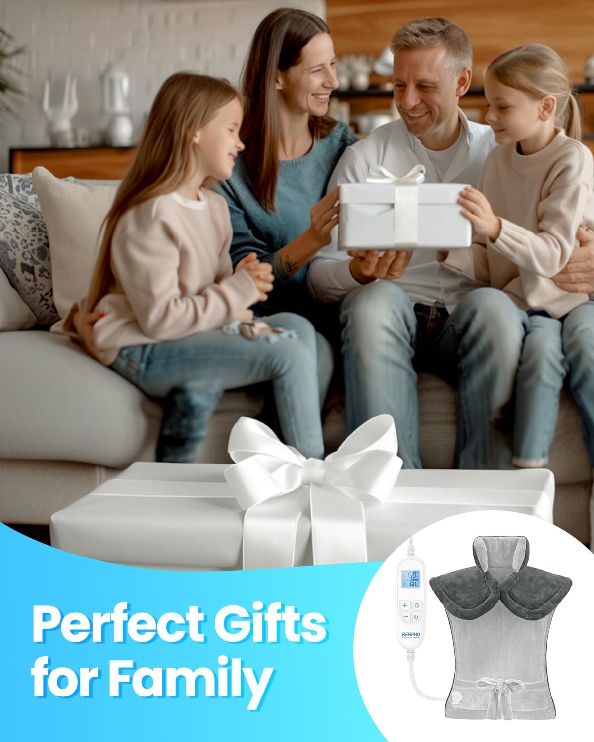 RENPHO Electric Heating Pad - 6 Heat Levels for Neck Shoulder and Back, Birthday Gifts for Women Men Mom Dad, Weighted Pad for Snug Fit, ETL Safety Certified, FSA Eligible, 24"x33" Gray
