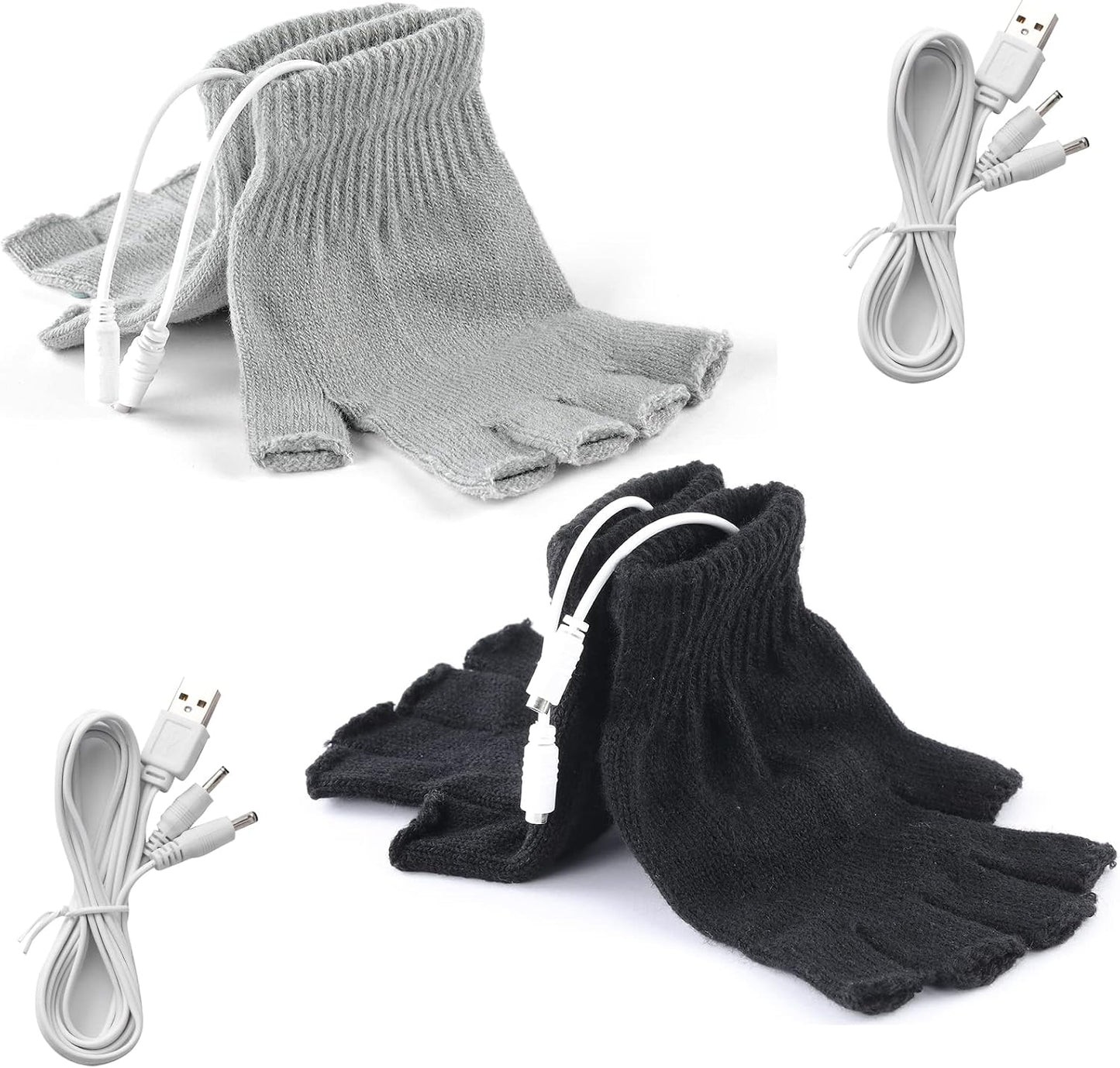 2 Pairs USB Heated Gloves for Men and Women, USB 2.0 Powered Stripes Heating Pattern Knitting Wool Design Winter Gift