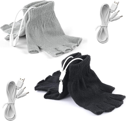 2 Pairs USB Heated Gloves for Men and Women, USB 2.0 Powered Stripes Heating Pattern Knitting Wool Design Winter Gift
