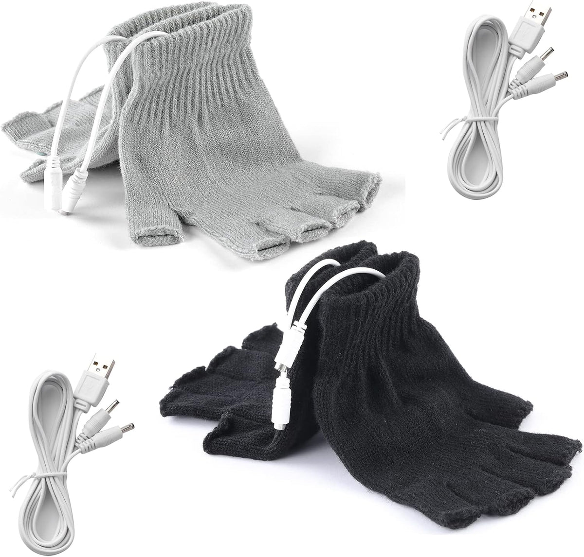 2 Pairs USB Heated Gloves for Men and Women, USB 2.0 Powered Stripes Heating Pattern Knitting Wool Design Winter Gift