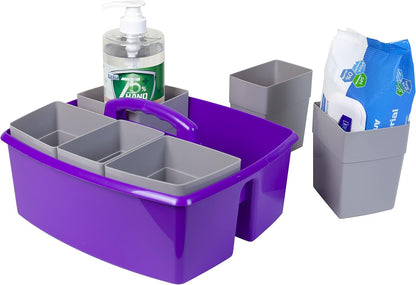 Storex 2-Compartment Large Cleaning Caddy – Multipurpose Supply Organizer with Handle - Black, 1-Pack (00973A06C)