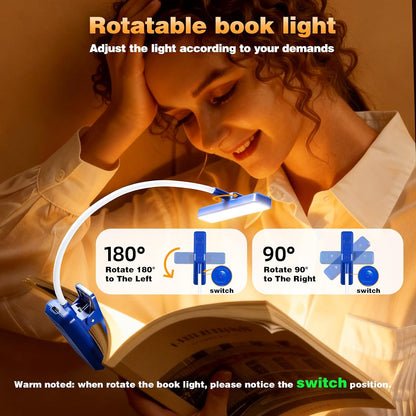 VAVOFO Rechargeable Book Light Rotatable：24 LEDs Reading Light, 3-Color & 9-Brightness Book Lamp, Eye Cared 120Hrs Runtime Lightweight Clip on Led Light for Book Lovers (Black)