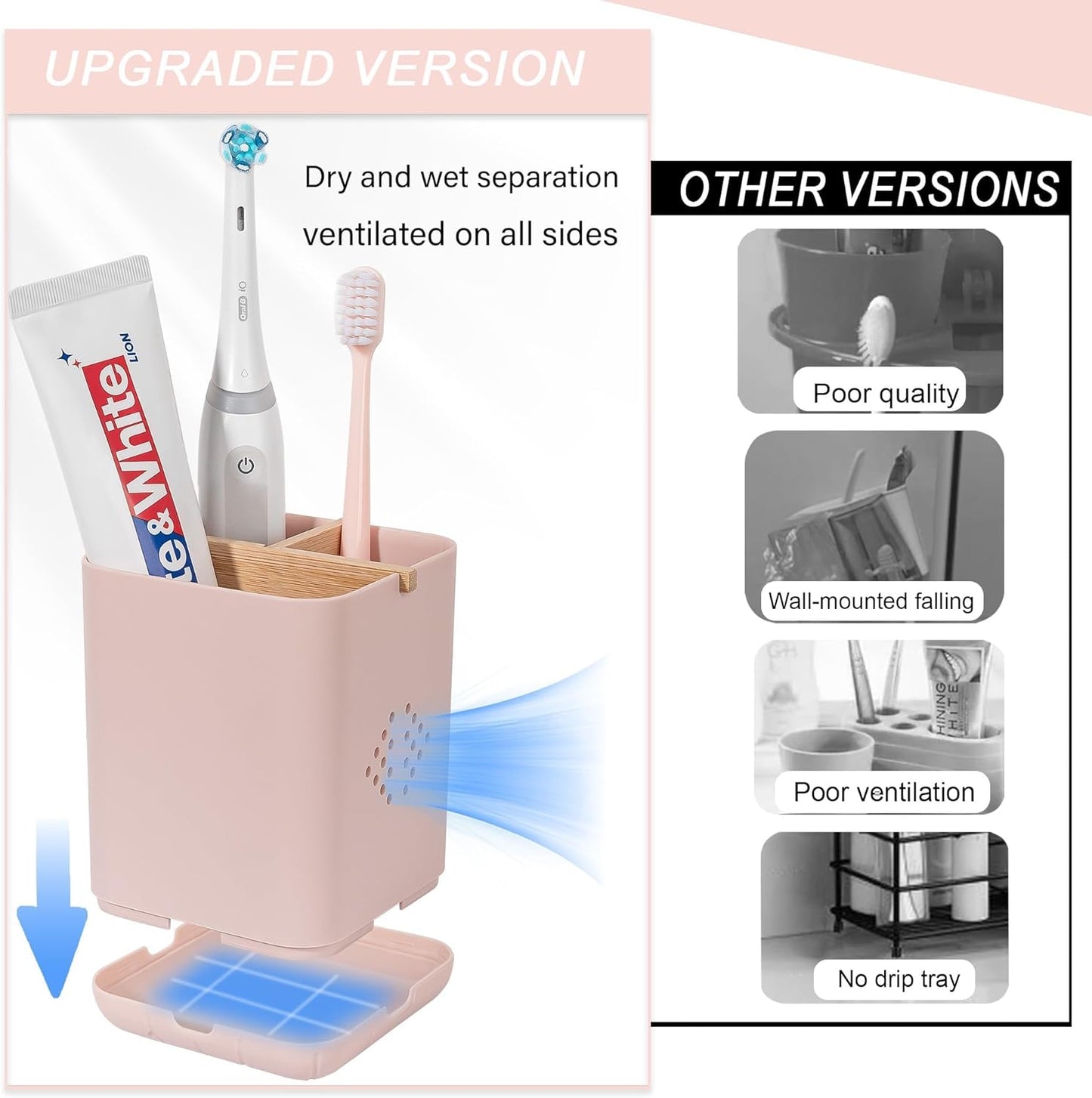 Toothbrush Holders for Bathrooms, Electric Toothbrush Holder, White | Toothbrush and Toothpaste Organizer for Bathroom Countertop, 3 Slot Vanity Storage