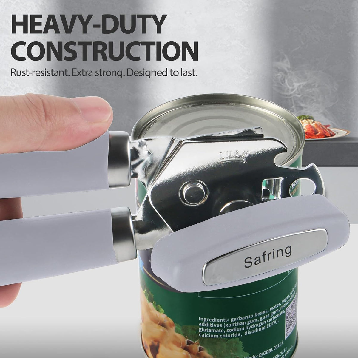 Safring Can Opener Manual, Heavy Duty Handheld Strong Can Opener with Soft Touch Handle, Sharp Blade Smooth Edge, Can Openers with Multifunctional Bottle Opener, Black