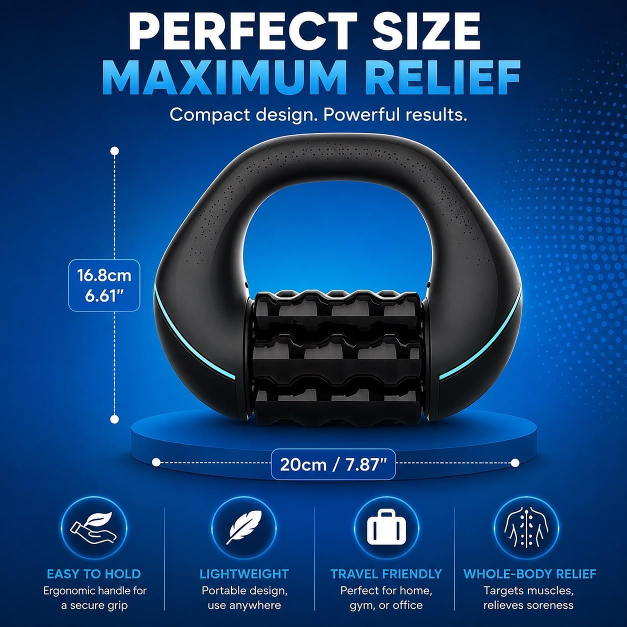 Electric Muscle Roller, Deep Tissue Percussive Electric Massager for Post-Workout & Muscle Recovery, Handheld Tool with 3-Speed Motor, 6 Heads & 24 Massage Points