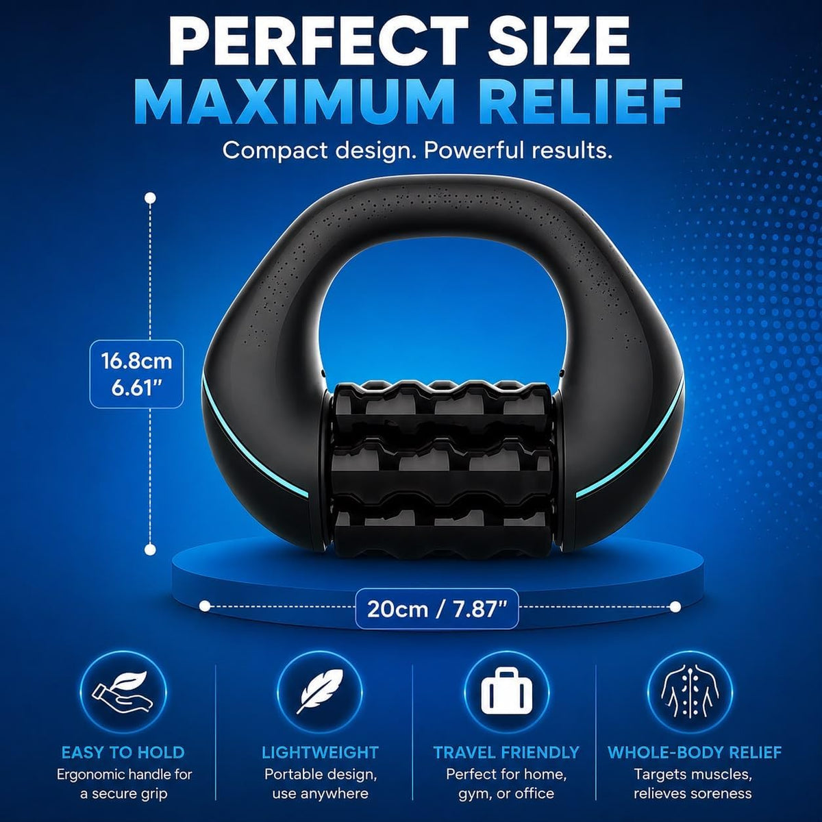 Electric Muscle Roller, Deep Tissue Percussive Electric Massager for Post-Workout & Muscle Recovery, Handheld Tool with 3-Speed Motor, 6 Heads & 24 Massage Points