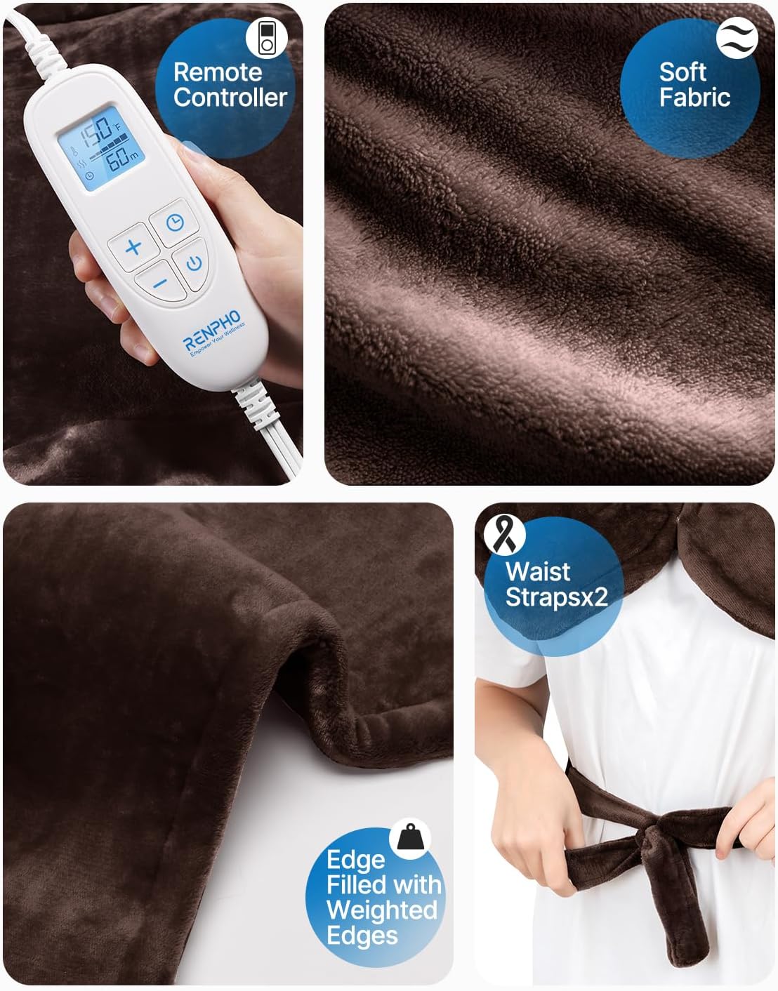 RENPHO Electric Heating Pad - 6 Heat Levels for Neck Shoulder and Back, Birthday Gifts for Women Men Mom Dad, Weighted Pad for Snug Fit, ETL Safety Certified, FSA Eligible, 24"x33" Gray