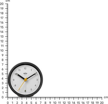 Braun Classic Analogue Alarm Clock with Snooze and Light, Quiet Quartz Movement, Crescendo Beep Alarm in White, Model BC12W.