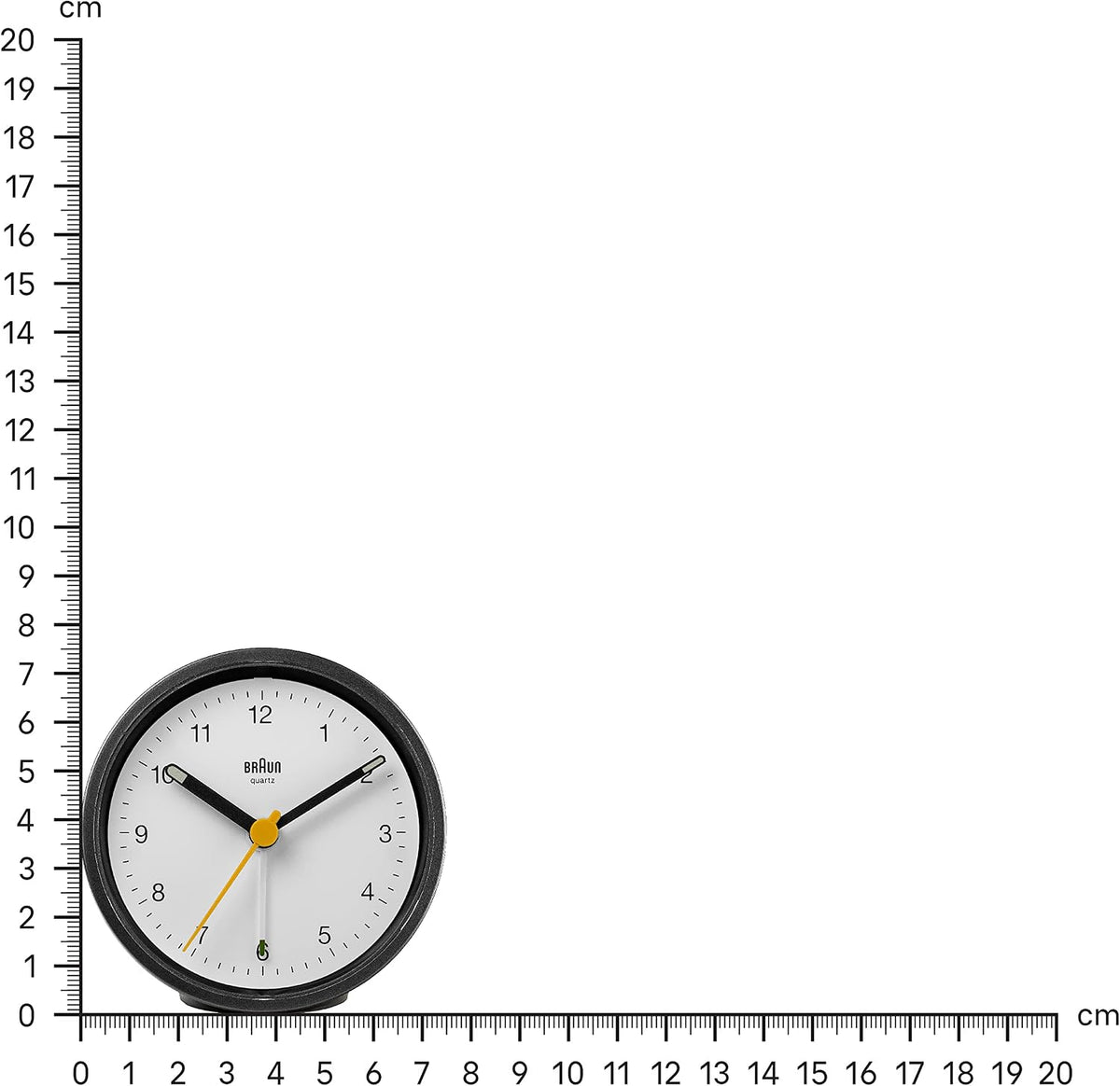 Braun Classic Analogue Alarm Clock with Snooze and Light, Quiet Quartz Movement, Crescendo Beep Alarm in White, Model BC12W.