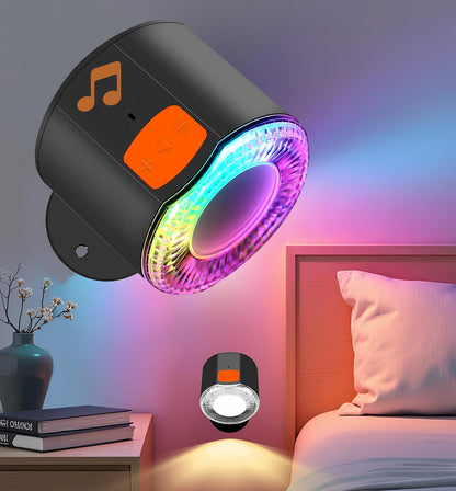 Wall Sconce, Rechargeable RGB Light with Bluetooth Speaker, Dimmable | Battery Operated LED Wall Sconce with Bluetooth Speaker, RGB & White Light, Dimmable Bedside Lamp for Bedroom Mood Light