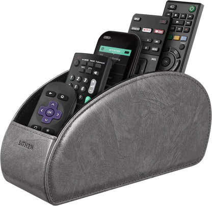 SITHON Remote Control Holder with 5 Compartments | PU Leather Remote Caddy Desktop Organizer Store TV, DVD, Blu-Ray, Media Player, Heater Controllers, Stripe Black