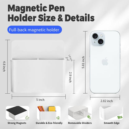 2 Pack Magnetic Pen Holder for Refrigerator & Whiteboard, Full-Back Magnet Dry Erase Marker Holder with Adjustable Divider, Magnetic Marker Holder for White Board Office Desk Locker Accessories, Black