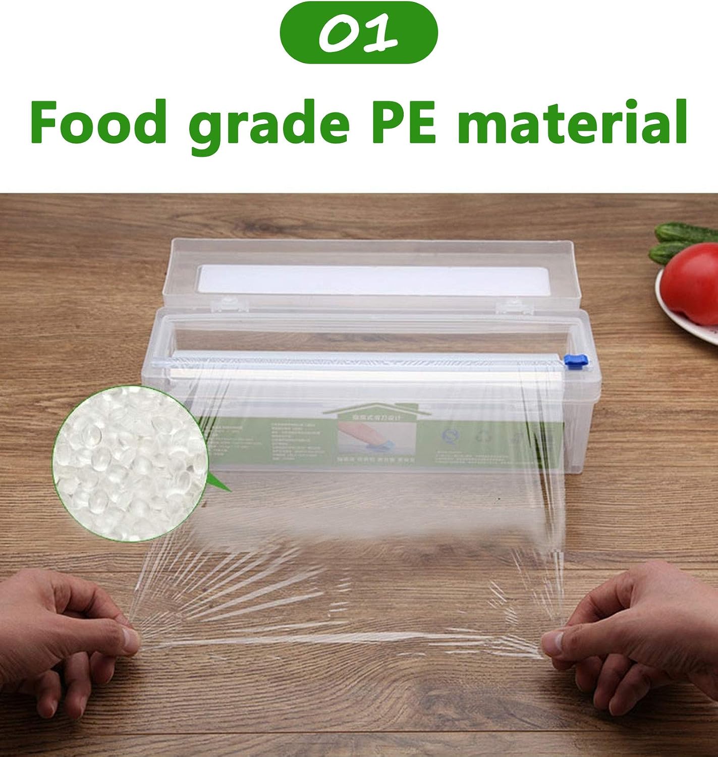 Plastic Wrap Dispenser, Slide Cutter 12‑Inch Cling Wrap Set | Refillable design fits 12‑inch rolls. Set includes cutting box and 328 Ft clear stretch film for food storage