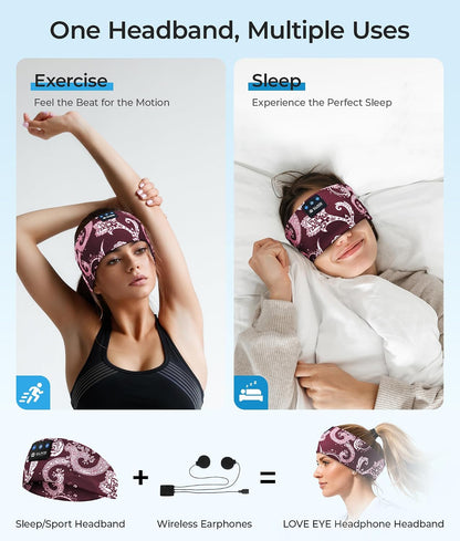 LOVE EYE Wireless Bluetooth 5.4 Sleep Headband Headphones for Side Sleeper