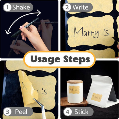 JIEHENG 180Pcs Labels for Jars,Black Wavy Stickers with 1 Chalk Markers | Black,Shape of Wavy,Reusable,Removable Labels for Storage Bins