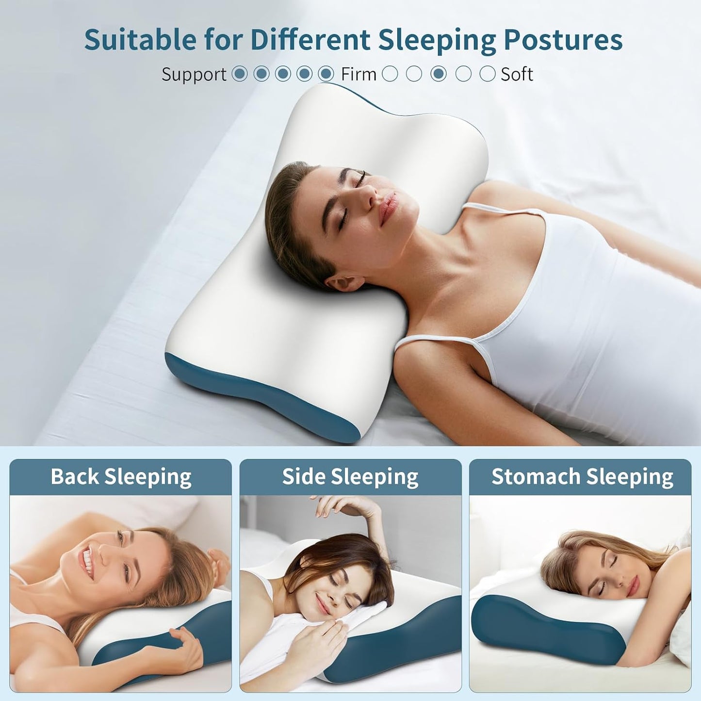 Polovo Cervical Neck Pillow for Pain Relief - Ergonomic Side Sleeper Pillow for Deep Sleep, Contour Memory Foam Pillows for Sleeping Bed Pillow for Side Back Stomach Sleepers(Grey)