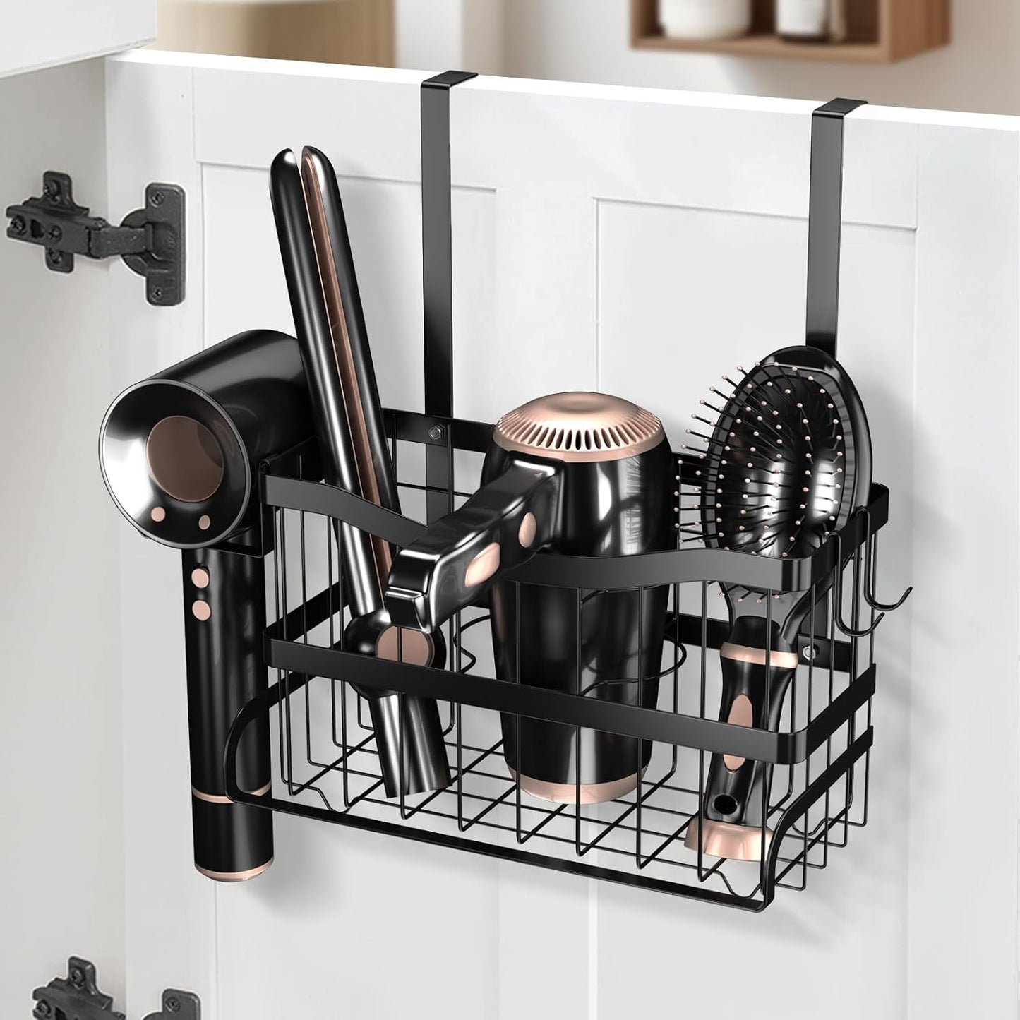 Dailyart Hair Dryer Holder, 3-in-1 Metal Hair Tool Organizer, Black | Hot Tools Organizer, Cabinet Door Blow Dryer Holder, for Hair Dryer, Flat Irons, Curling Wands, Straightener