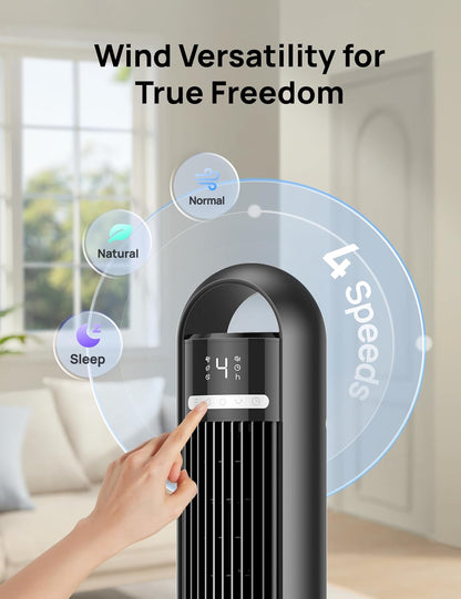 DREO Tower Fan for Bedroom, 26ft/s Velocity, 90° Oscillating, 8H Timer