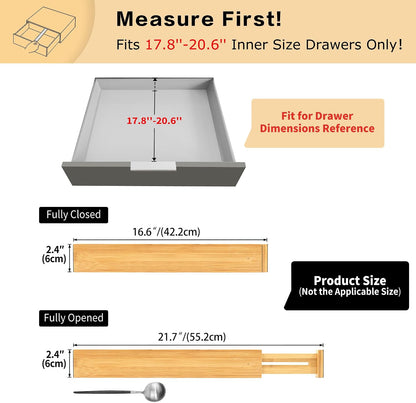 Utoplike 4 Pcs Bamboo Kitchen Drawer Dividers, Large Drawers Organizers | Adjustable Spring Loaded Expandable Organization, Works in Dresser, Bathroom, Bedroom, Office, Fit 17.8"-20.6" Drawer, 2.4"H
