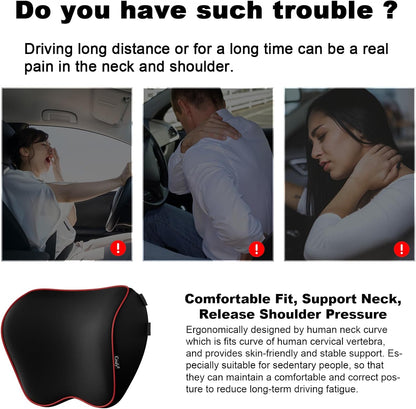 Crofy 2-Pack Car Neck Pillow, Headrest Pillow with Adjustable Strap, Black
