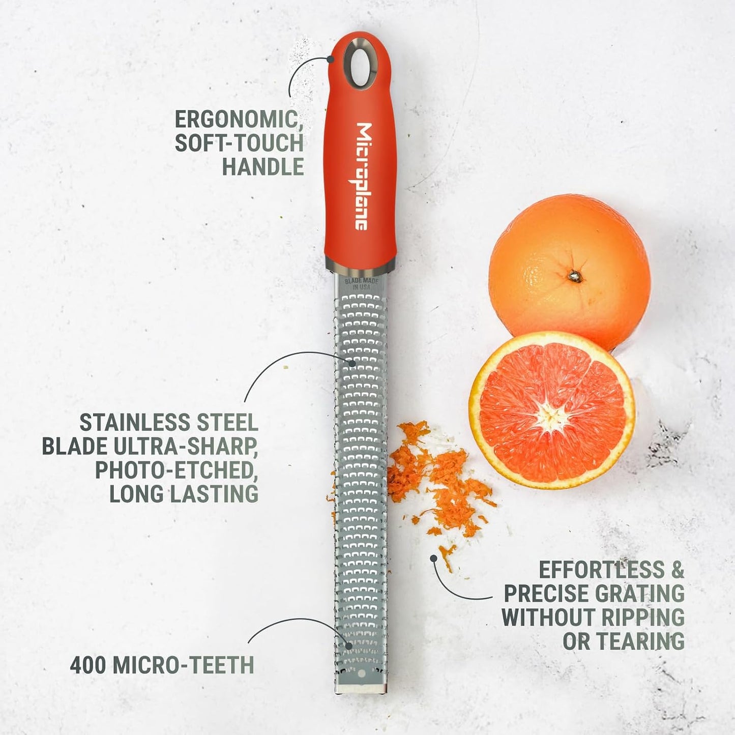 Premium Classic Series Zester - Lipstick Pink | Lemon Zester tool, Hard Cheese & Vegetable Grater | For Citrus, Parmesan Cheese, Garlic, Ginger, Nutmeg | Fine Stainless Steel Blade, Made in USA