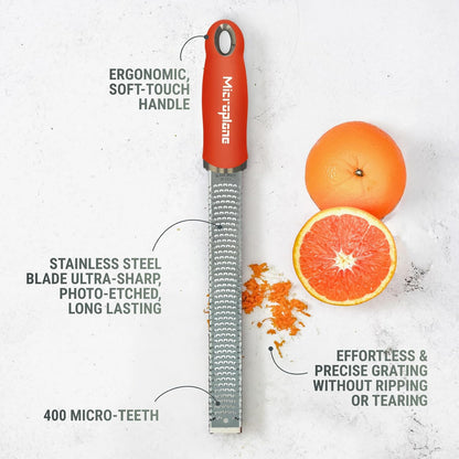 Premium Classic Series Zester - Lipstick Pink | Lemon Zester tool, Hard Cheese & Vegetable Grater | For Citrus, Parmesan Cheese, Garlic, Ginger, Nutmeg | Fine Stainless Steel Blade, Made in USA