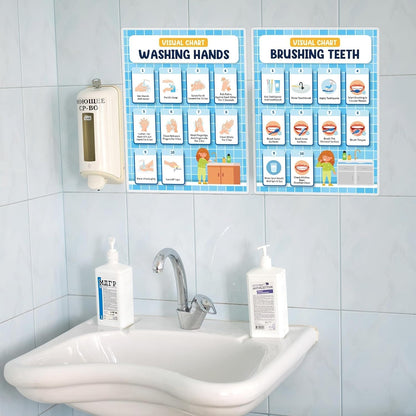 6 PCS Daily Step Visual Schedules Night and Morning Routine Chart for Kids Laminated Children Self Care Chart Visual Guide for Children Special Needs and Autism Promotes Independent Hygiene Routine