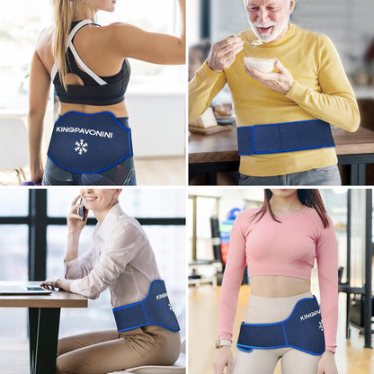 KingPavonini Extra Large Ice Pack for Back Pain Relief, 2 Gel Packs, Blue | 35-Min Long-Lasting & Instant Pain Relief, Leakproof Back Ice Pack, Extension Strap, Hot Cold Therapy, Skin-Safe Lycra Fabric