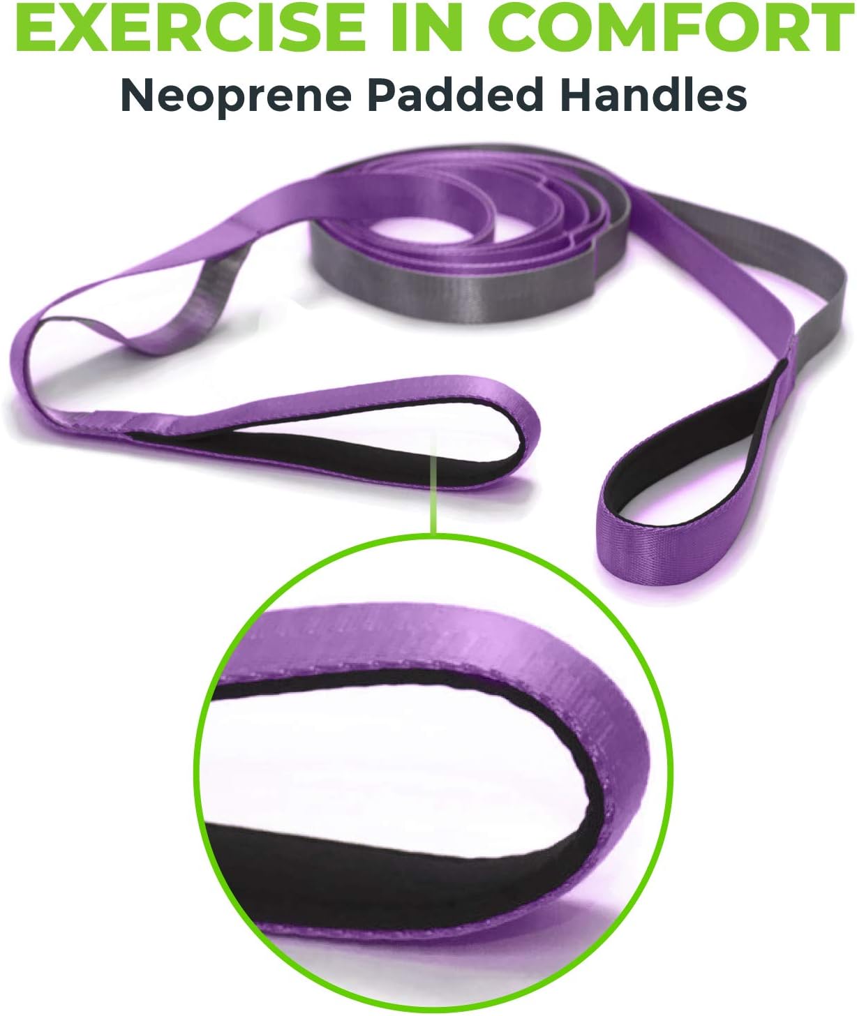 Stretching Strap for Physical Therapy, 12 Multi-Loop Stretch Strap 1" W x 8' L, Neoprene Handles, Physical Therapy Equipment, Yoga Straps for Stretching, Leg Stretcher.