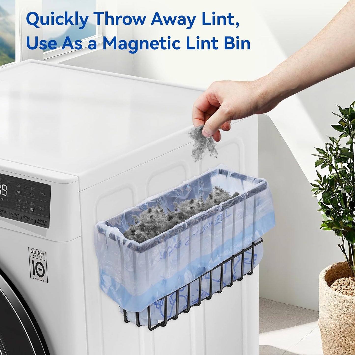 Laundry Room Organization and Storage Magnetic Dryer Ball Holder with Magnetic Hanger Holder, Magnetic Lint Bin for Washer Dryer, Iron Basket Dryer Ball Container, Magnetic Laundry Organizer (Black)